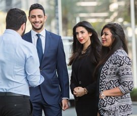 Group of people outside a conferences