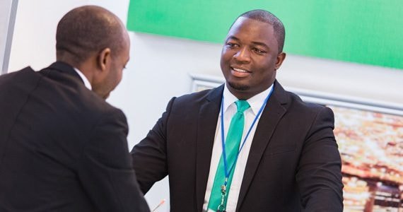 Two men discussing corporate banking