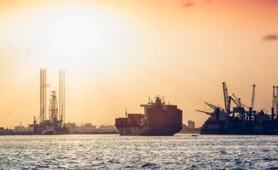 Ships and containers in sea