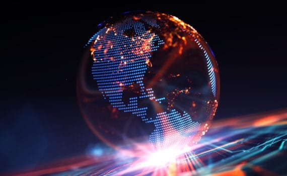 3D illustration of the virtual hologram communication system of the planet Earth