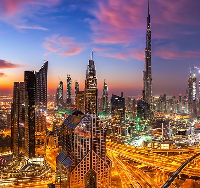 Cityscape of Dubai at night