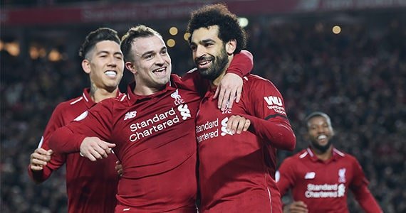 Liverpool football players celebrating