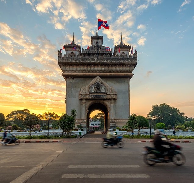 Patuxay Monument decorate with the light at Vientiane, Laos
